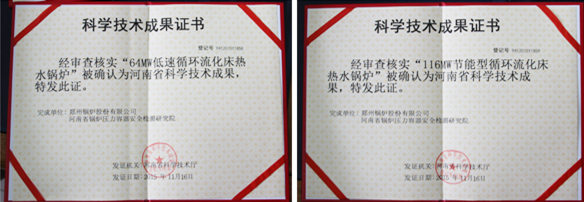 64MW 116MW CFB Hot Water Boiler Achievements Certificates